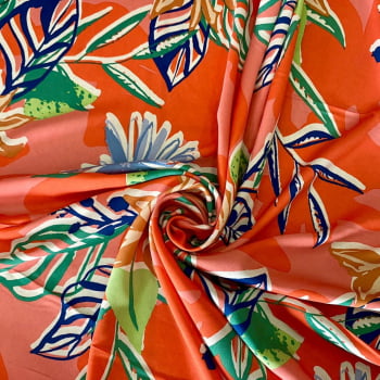 VISCOSE FLORES DIVERSAS FUNDO LARANJA