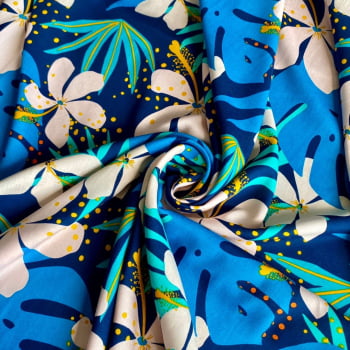 VISCOSE FLORES GRAUDAS FUNDO AZUL