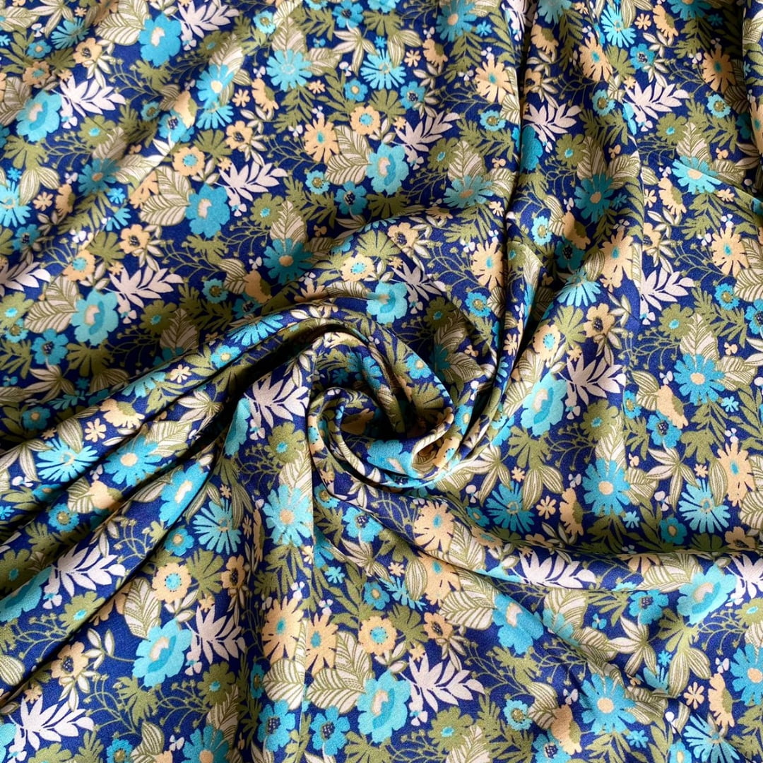 VISCOSE FLORES MIUDAS FUNDO AZUL